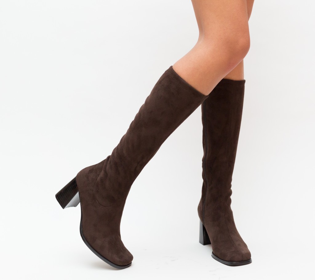 Cizme cu toc gros de zi elegante piele intoarsa maro la reducere online Cizme cu toc gros de zi elegante piele intoarsa maro la reducere online