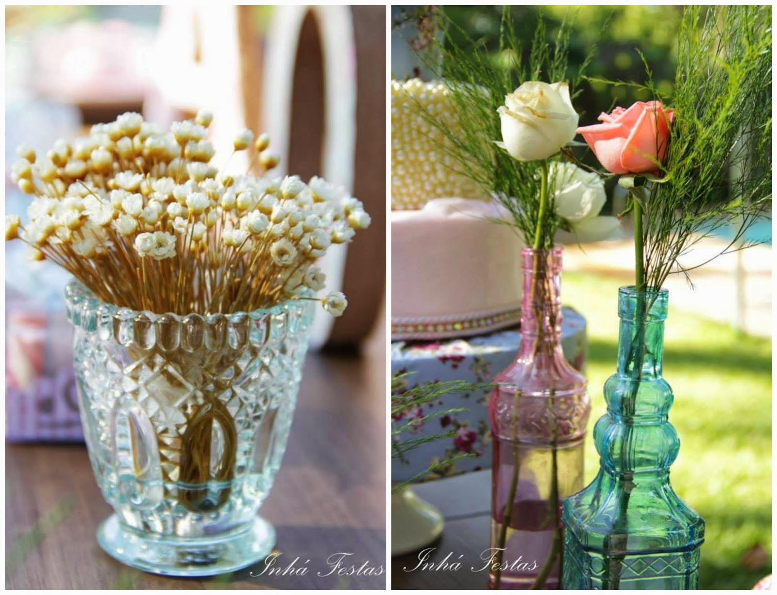 festa-decoracao-romantica-garrafinhas-flores
