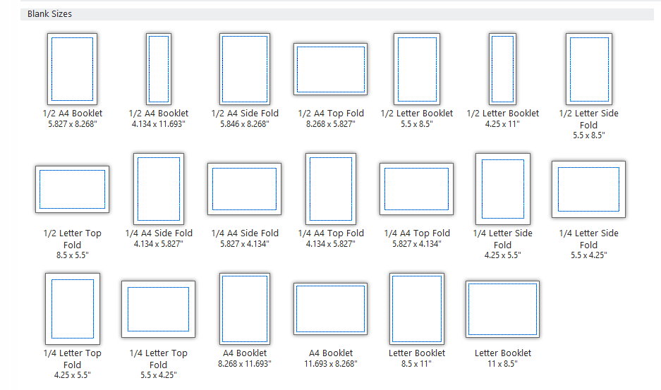 Greeting Card Size Chart