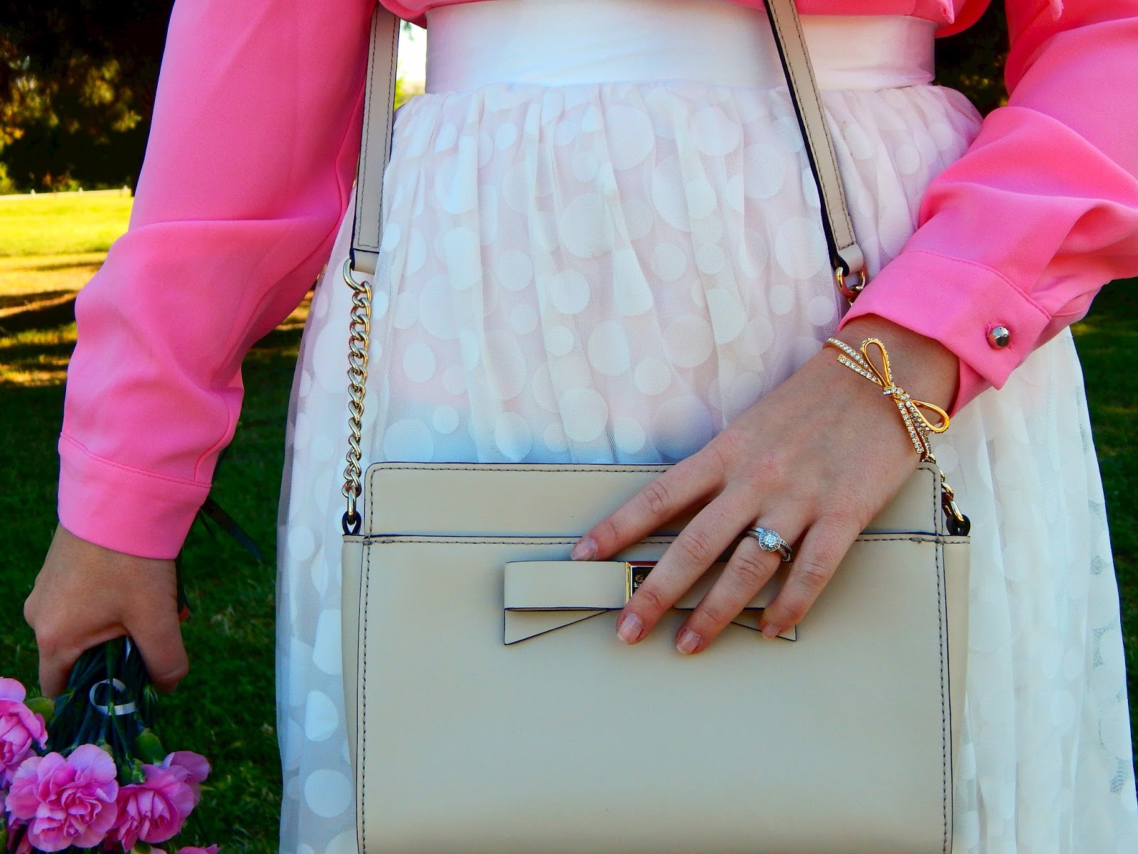 Pink Bow Top with White Skirt