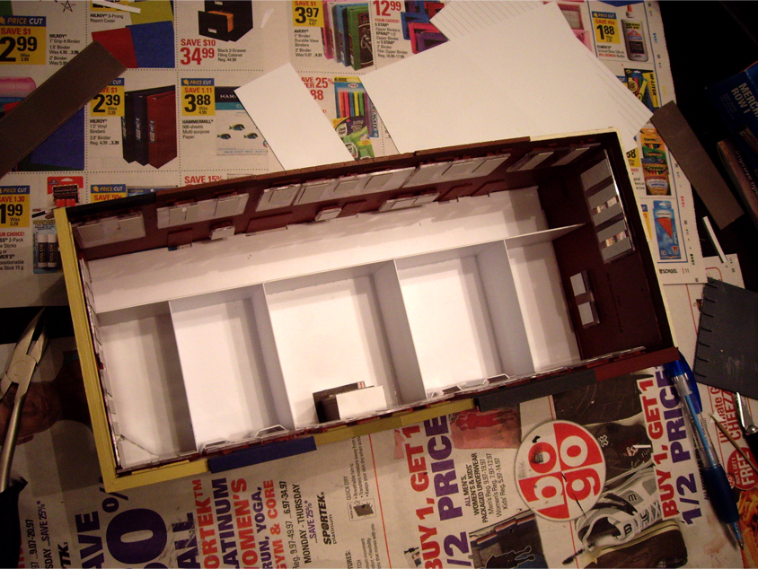 Scratch built interior styrene walls on the first floor of a Merchant’s Row 1 kit