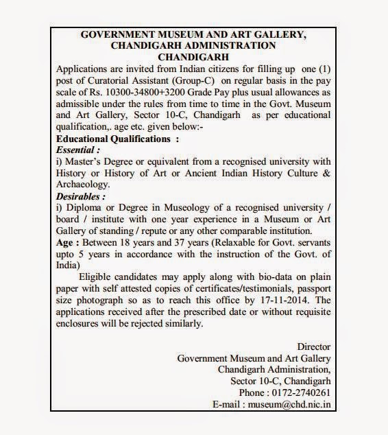 Vacancies in Chandigarh Administration 2014 Recruitment 2015