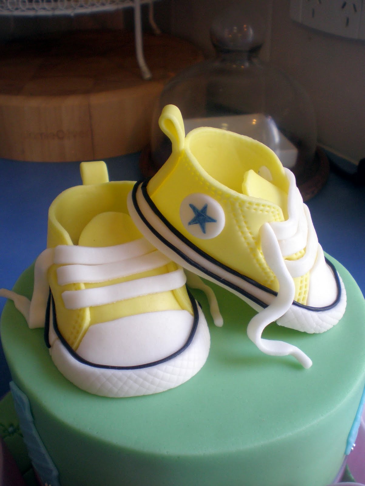 Sugar Siren Cakes Mackay: Baby Converse Baby Shower Cake with matching mini cupcakes  macarons