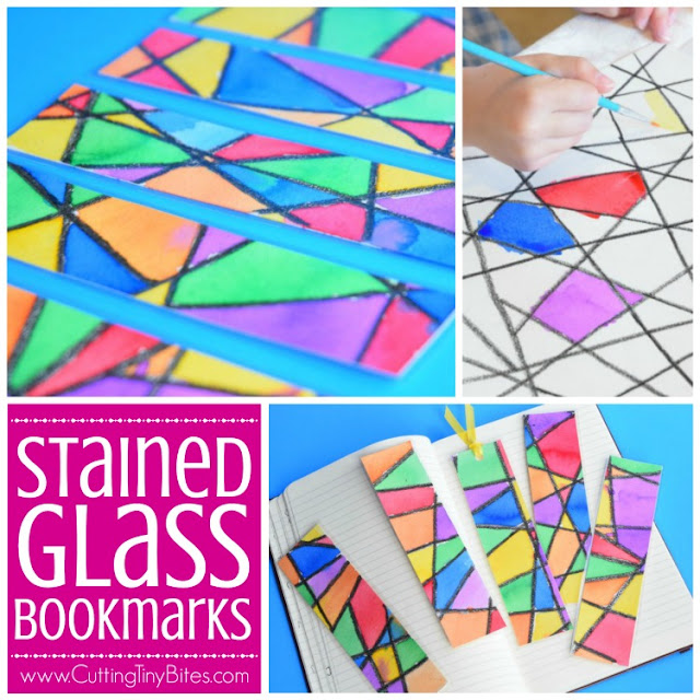 Stained Glass Bookmarks- simple and beautiful process art craft that kids can make to give as a gift for teachers, grandparents, siblings, parents, or friends.