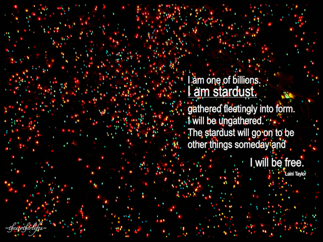 I am one of billions. I am stardust gathered fleetingly into form. I will be ungathered. The stardust will go on to be other things someday and I will be free. - Laini Taylor