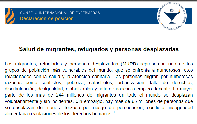 Salud de migrantes, refugiados y personas desplazadas S