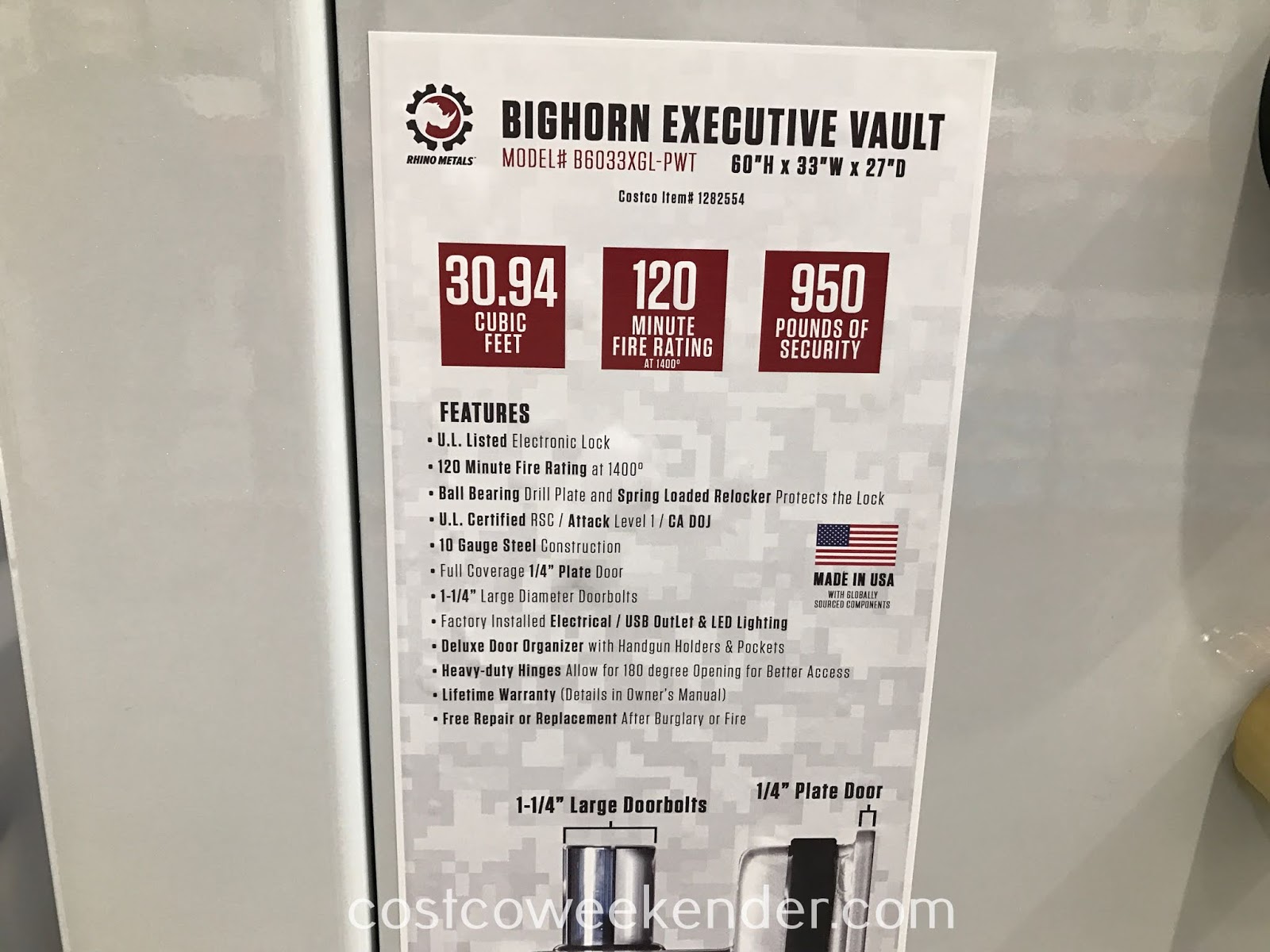 Bighorn Executive Vault B6033XGLPWT Costco Weekender
