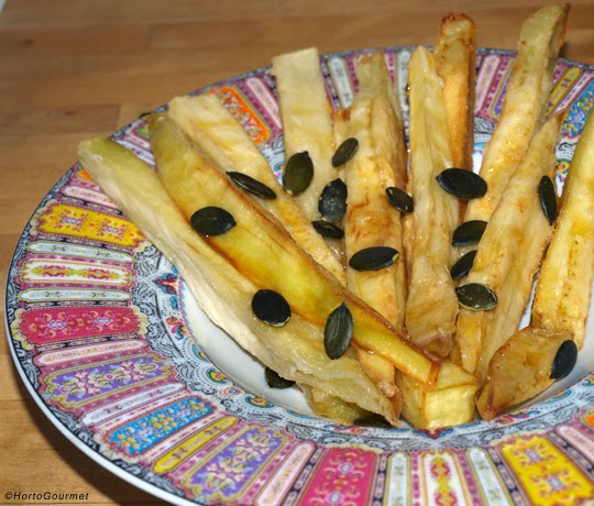 Berenjena frita con miel y pipas de calabaza HortoGourmet