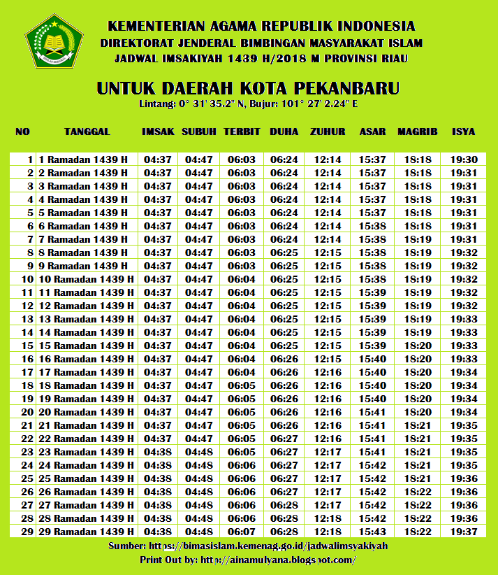 Berikut Ini Contoh Hasil Print Out Jadwal Imsak Atau Imsakiyah Dan Buka Puasa Ramadhan H Versi Kemenag Untuk Kota Pekanbaru Prov Riau Berikut Ini Contoh Hasil Print Out Jadwal Imsak Atau Imsakiyah Dan Buka Puasa Ramadhan H Versi Kemenag Untuk Kota Pekanbaru Prov Riau