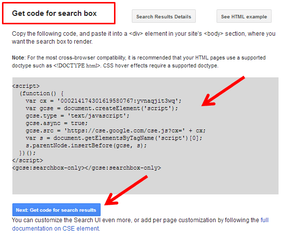 Kode Search Box untuk membuat Google Custom Search Engine