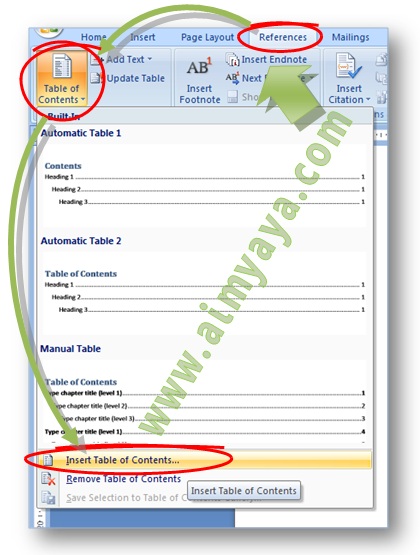 Gambar: Contoh dokumen dengan style heading 1 hingga heading 3 di  Microsoft Word untuk contoh praktek pembuatan daftar isi