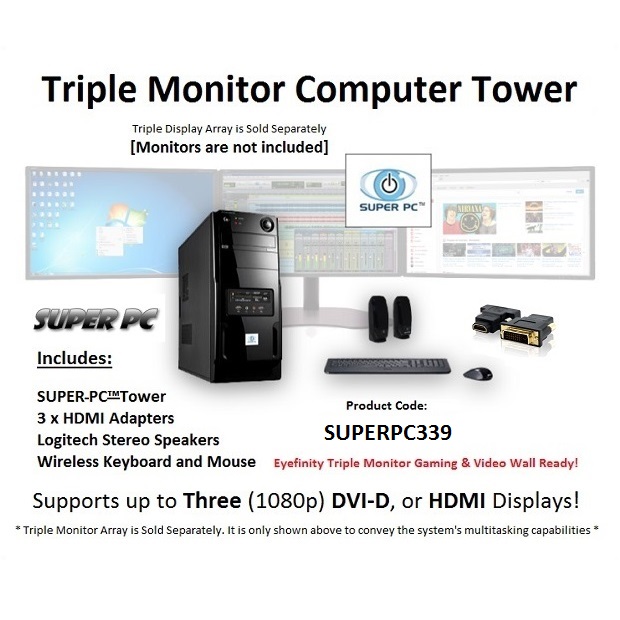 MultiMonitor Tips and Tricks SUPER PC Triple Display MidTower
