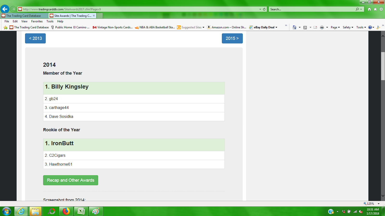 Cardboard History The Trading Card Database Awards...I won!
