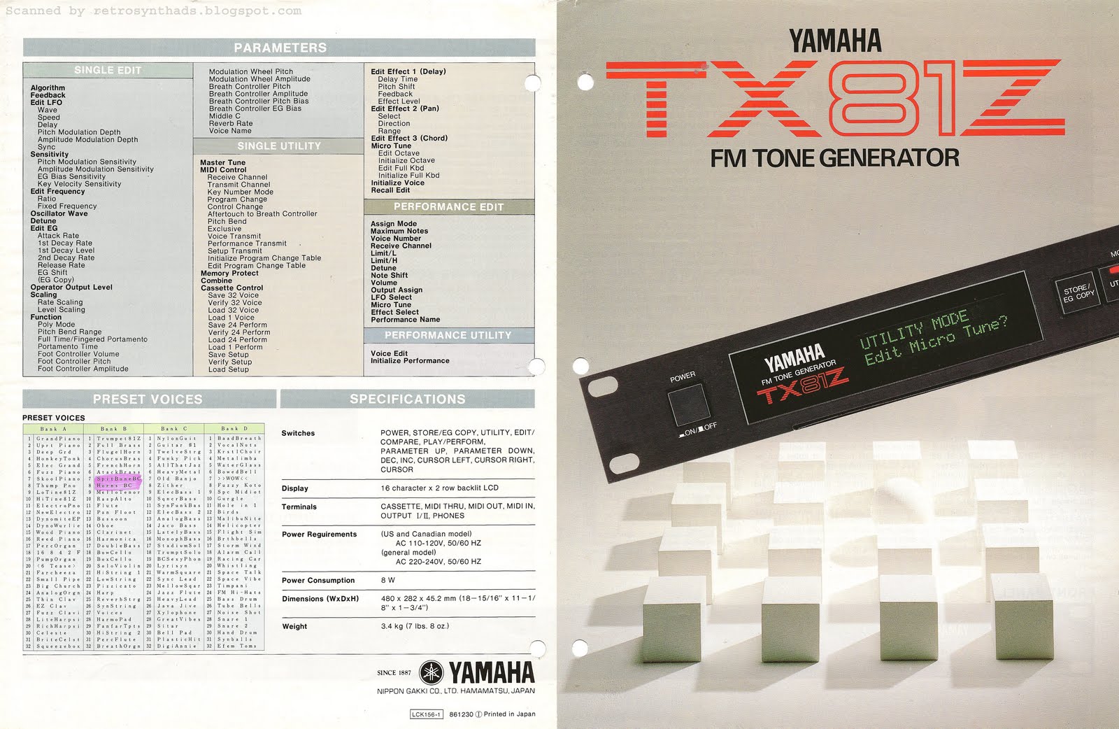 MATRIXSYNTH: 1986 Yamaha TX81Z Brochure