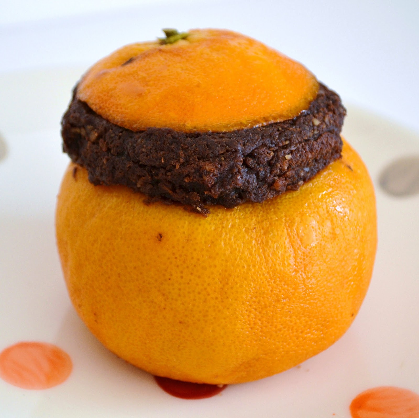 Privé de dessert!!! Moelleux chocolat & noisettes en coque d'orange