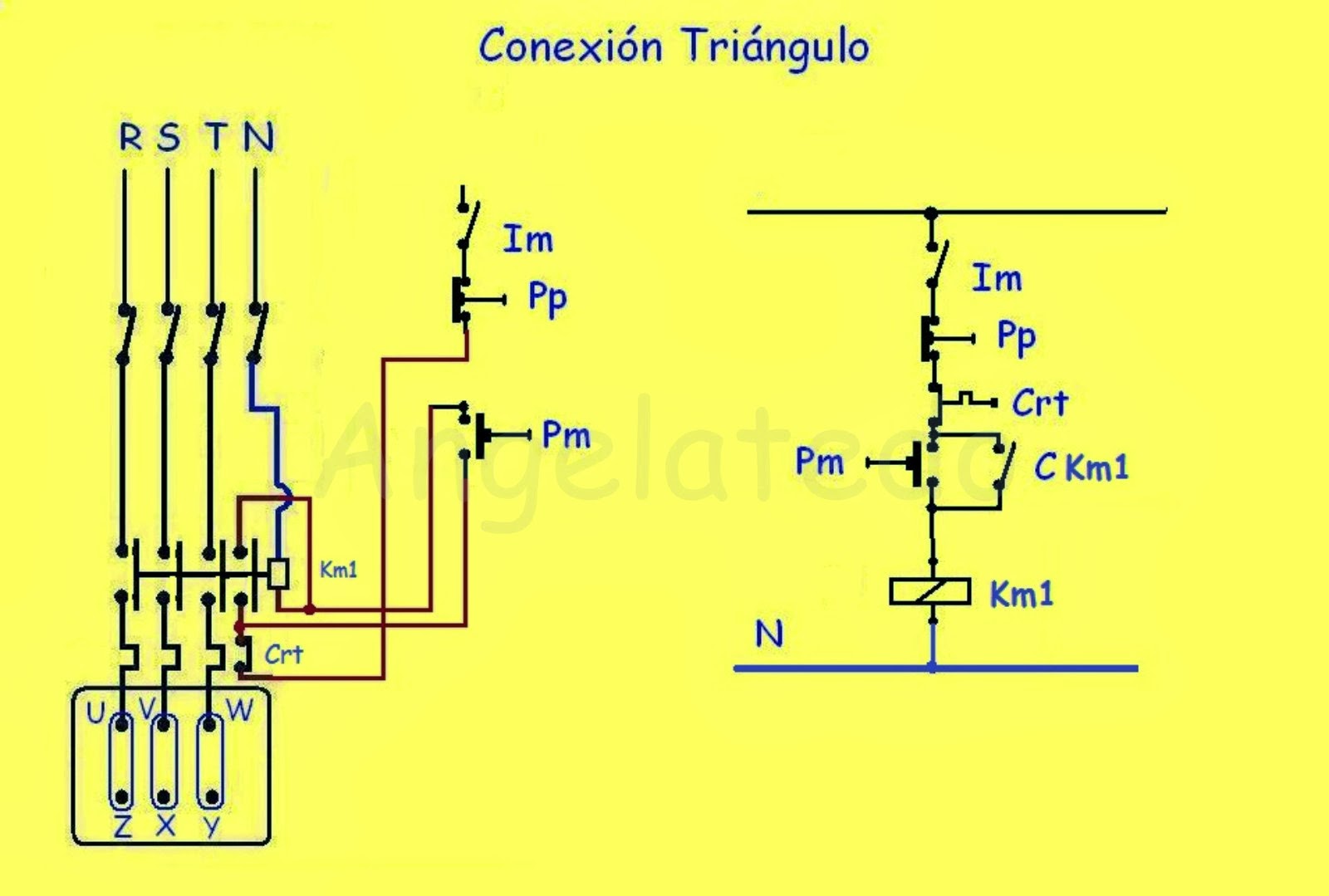 Conexión de motores trifásicos, esquemas de marcha paro ~ Angelatedo