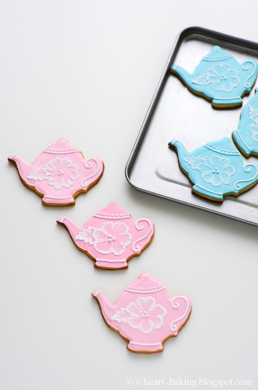 i heart baking! teapot tea party cookies with brush embroidery flowers