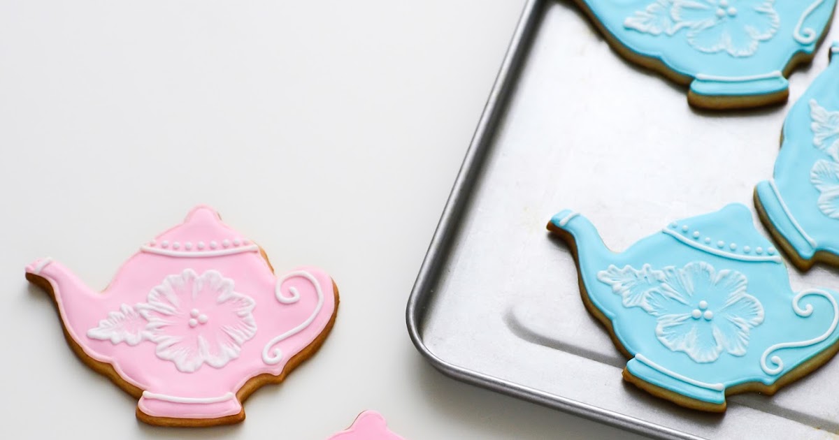 i heart baking! teapot tea party cookies with brush embroidery flowers