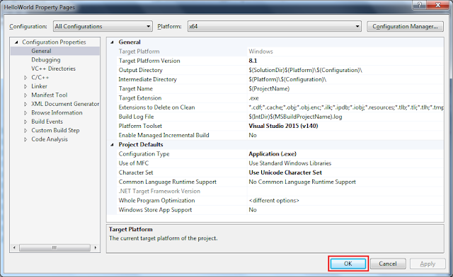 Pressing OK button to save the changes done in Property Pages window Pressing OK button to save the changes done in Property Pages window