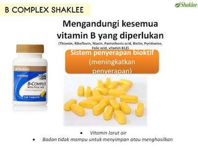 Vitamin B complex Shaklee lengkap dengan sistem penyerapan bioaktif dan mengandungi semua 8 jenis Vitamin B yang diperlukan dalam badan