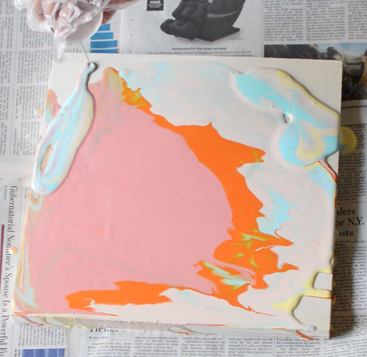 Vikalpah How to paint pour using acrylic paint and Mod Podge on wood panel