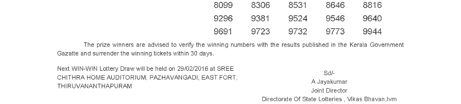 WIN WIN Lottery W 348 Result 22-02-2016