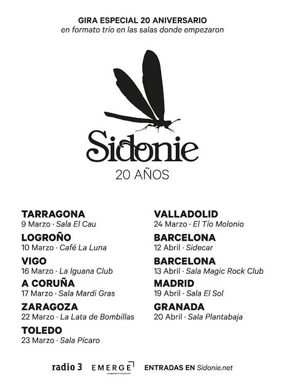 Agenda de giras, conciertos y festivales Sidonie20