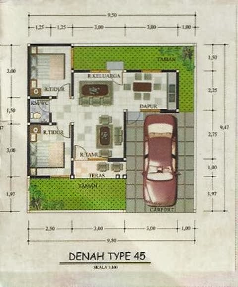  Denah  Rumah  Minimalis Type  45  Tanah 150 m2