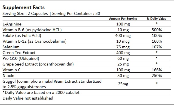 Zenith Nutrition Heart Shield Veg Capsules Supplement Facts