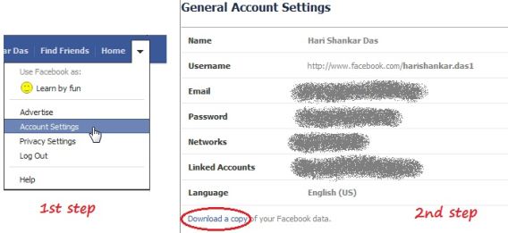Procedure to download your Facebook data