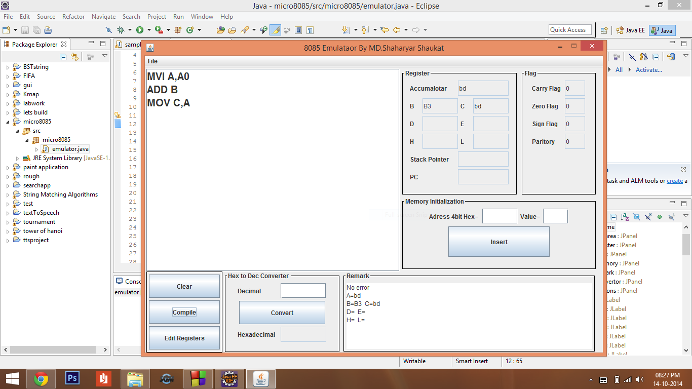 8085 emulator in java(GUI) source code ~ all about codes