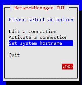 Figure (1.4) To Edit Host Name From Network Manager TUI.