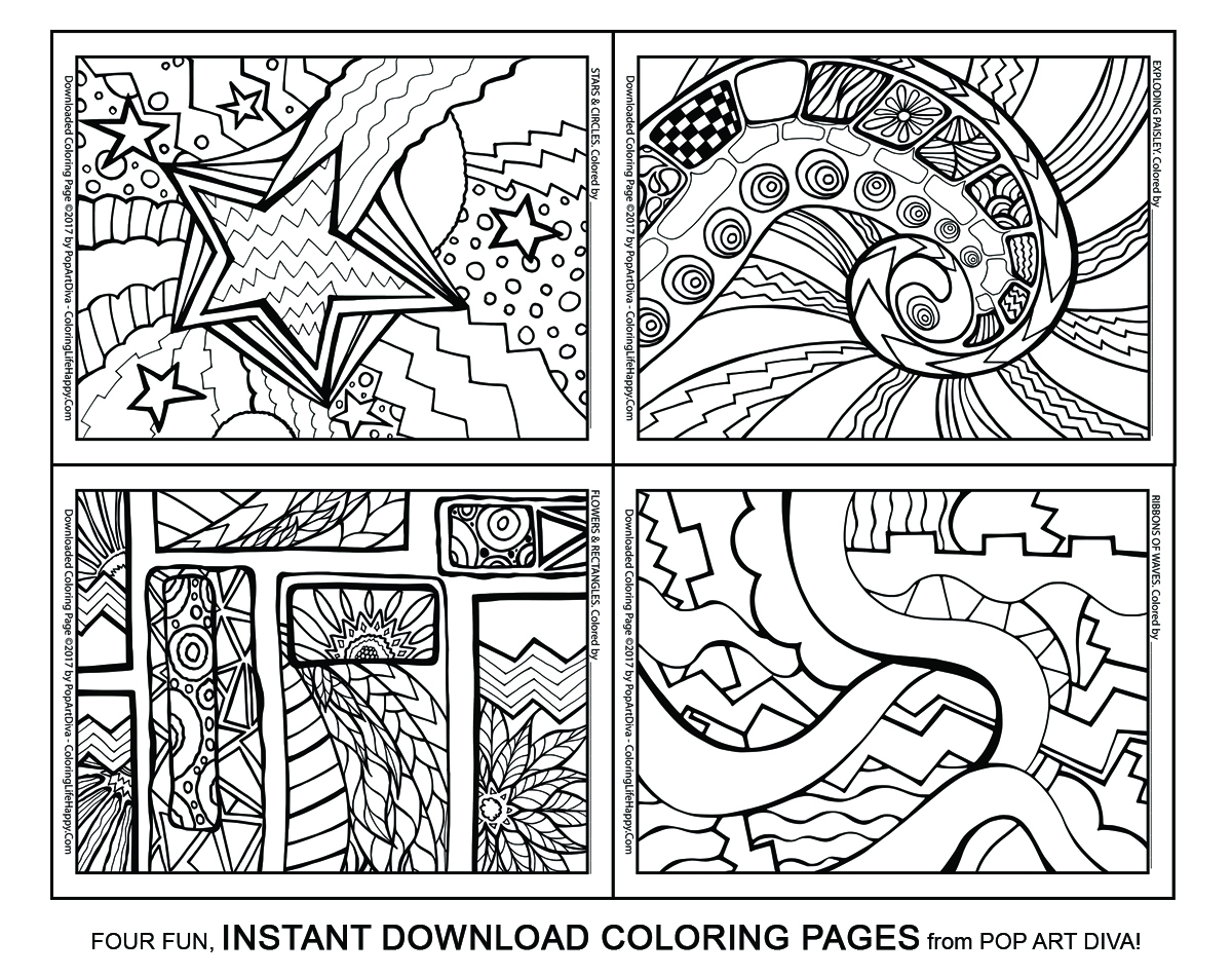Pop Art Diva Land Four Fun Instant Download Coloring Pages