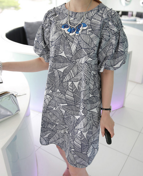 [Miamasvin] Printed Puff Sleeves Dress KSTYLICK Latest Korean