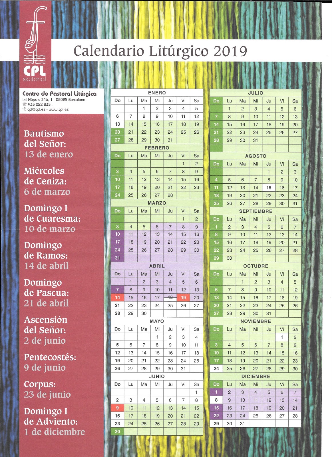 Benedictinas de Alzuza Calendario litúrgico 2019