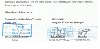 Surat Izin Lingkungan Pendirian TK KB TPA dari RT RW