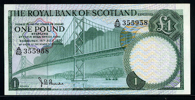 Royal Bank of Scotland banknotes one Pound Note Pound Scots