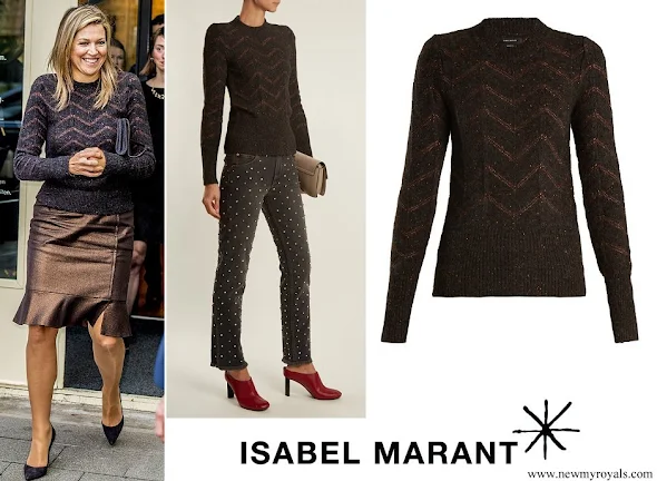 Queen Maxima wore ISABEL MARANT Elson crew-neck zigzag-embroidered sweater