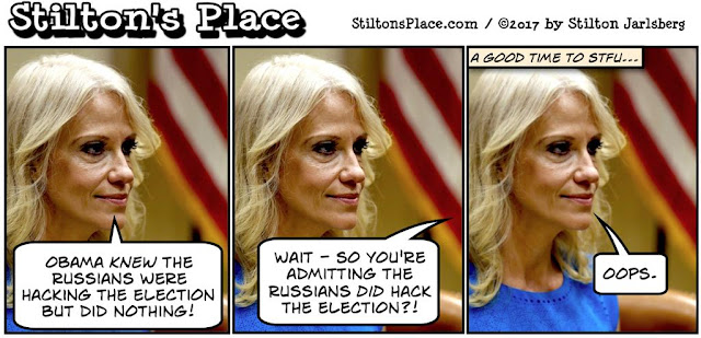 stilton’s place, stilton, political, humor, conservative, cartoons, jokes, hope n’ change, kellyanne conway, election, russian, hacking, obama, semantics