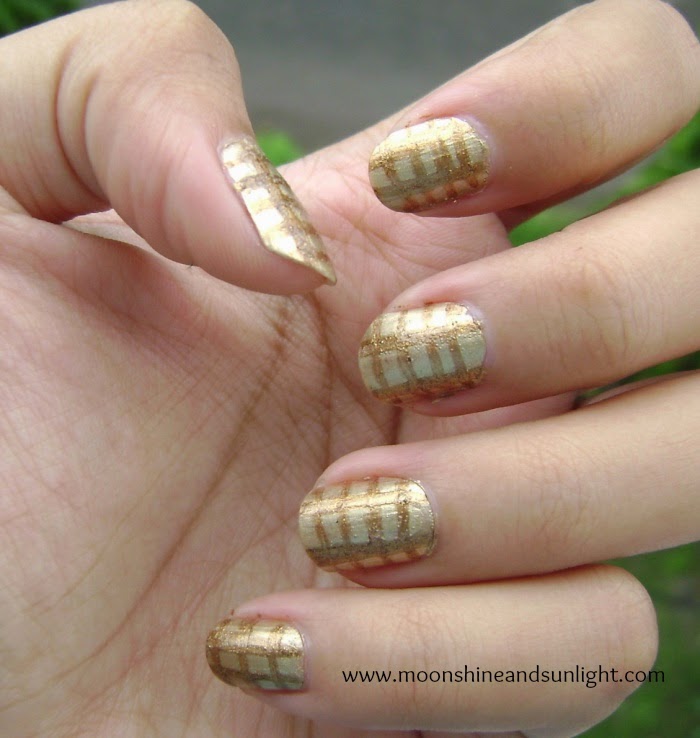 Gold on gold checkered nail art , check nail art , indian nail art blog