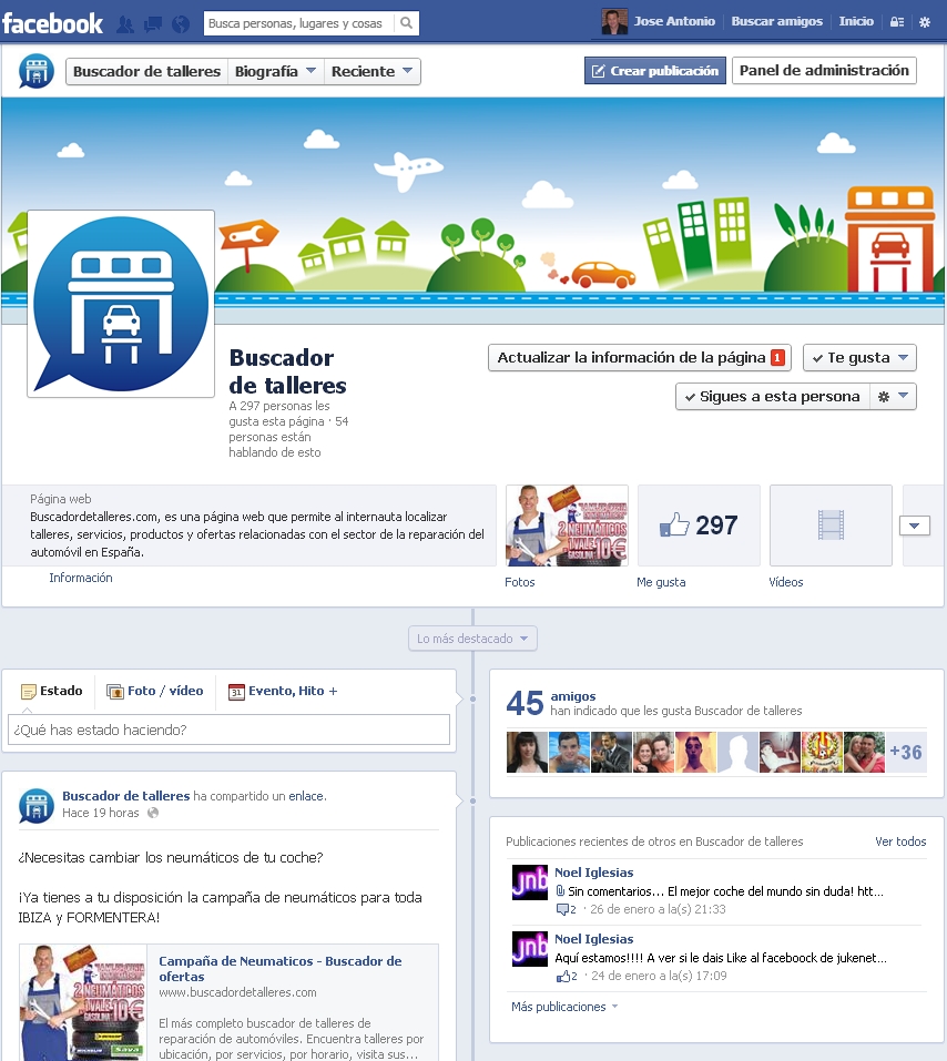 Ejemplo de página Facebook oficial de www.buscadordetalleres.com