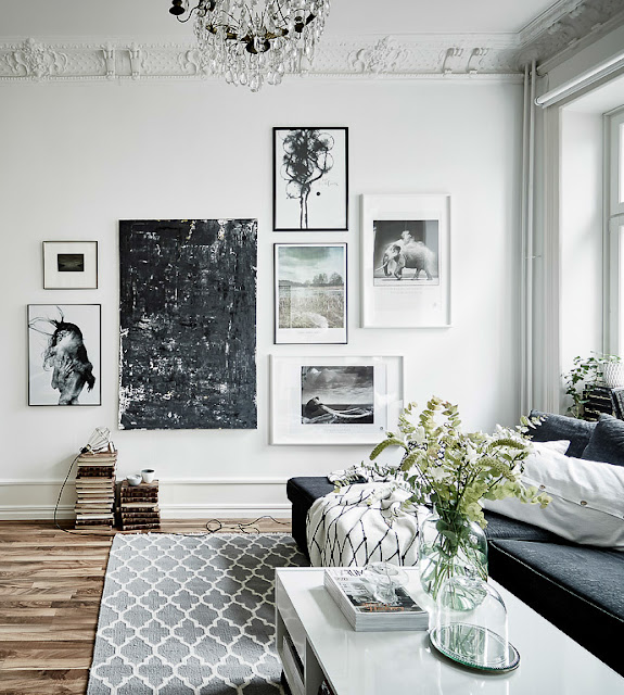 living room with gallery wall