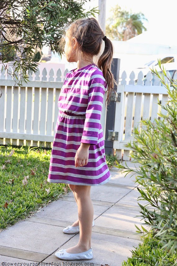 Japanese-sewing-book-dress-pattern-for-girls-purple-stripe-knit-dress