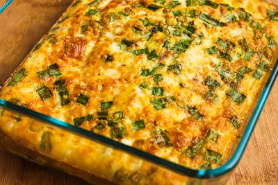 Broken Arm Breakfast Casserole with Cottage Cheese, Bacon, Feta, and ...