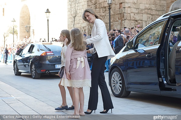 Spanish Royals Princess Leonor of Spain, Princess Sofia of Spain and Queen Letizia of Spain attend the Easter Mass at the Cathedral of Palma de Mallorca