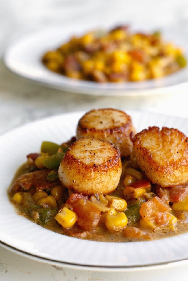 Seared Scallops with Creamy Bacon Corn Sauce The Two Bite Club