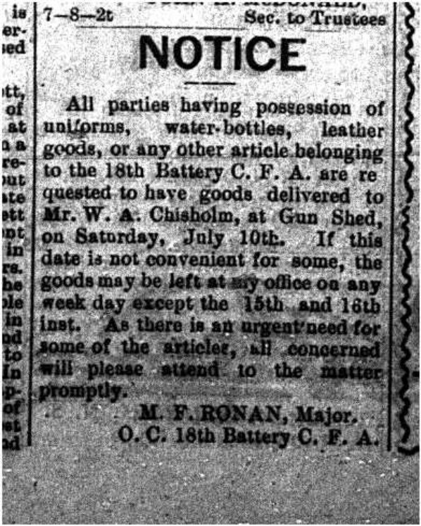 Antigonish County during the Great War 1914 1918 Notice. The Casket