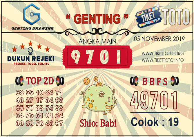 Prediksi Togel GENTING DRAWING TIKETTOTO 05 NOVEMBER 2019
