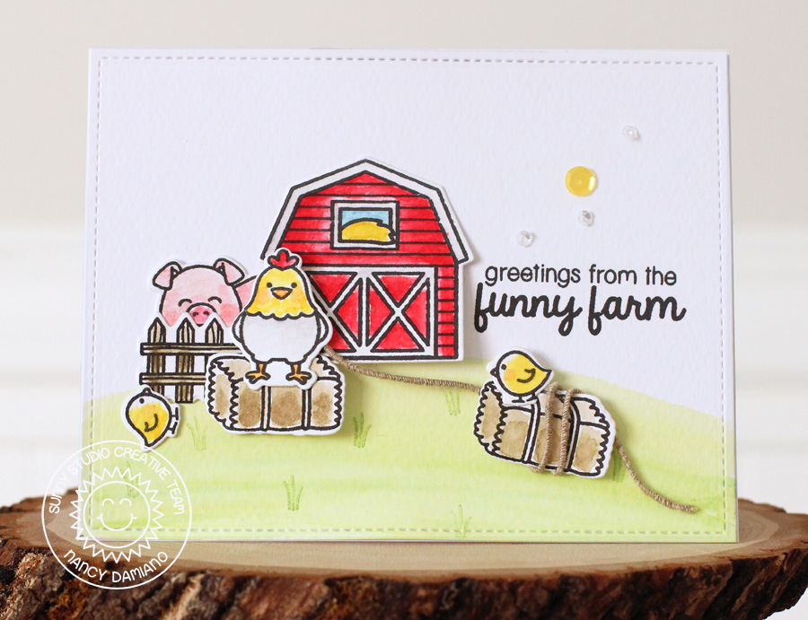 Sunny Studio: Barnyard Buddies Simple Farmyard Charm Card with Nancy