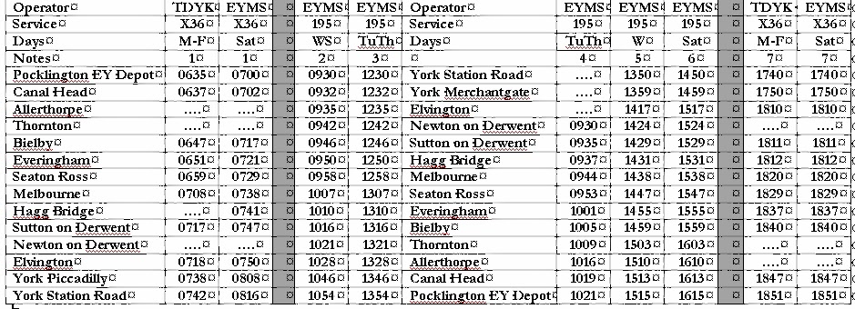 Bielby Village News: Bus Timetable